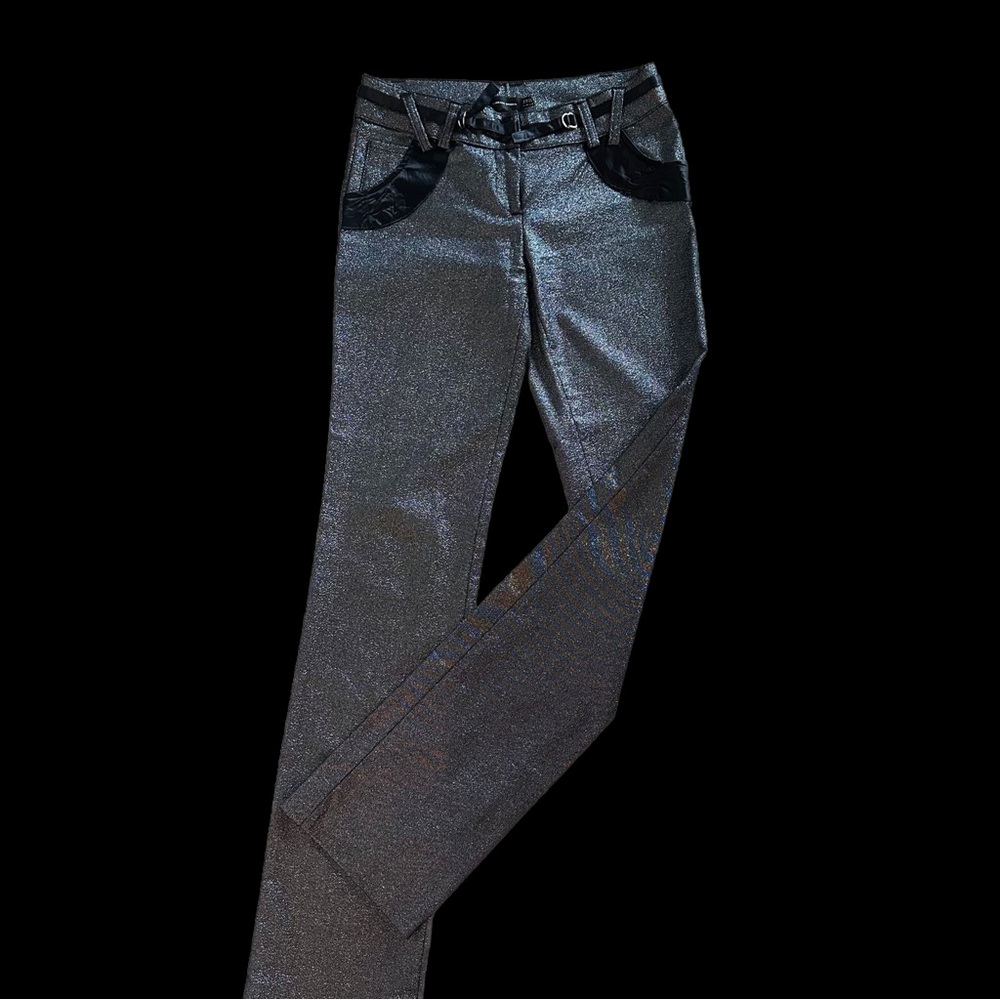 Y2K Metallic Silver Shimmer Pants – Low Rise Statement Trouser - Picture 5 of 15